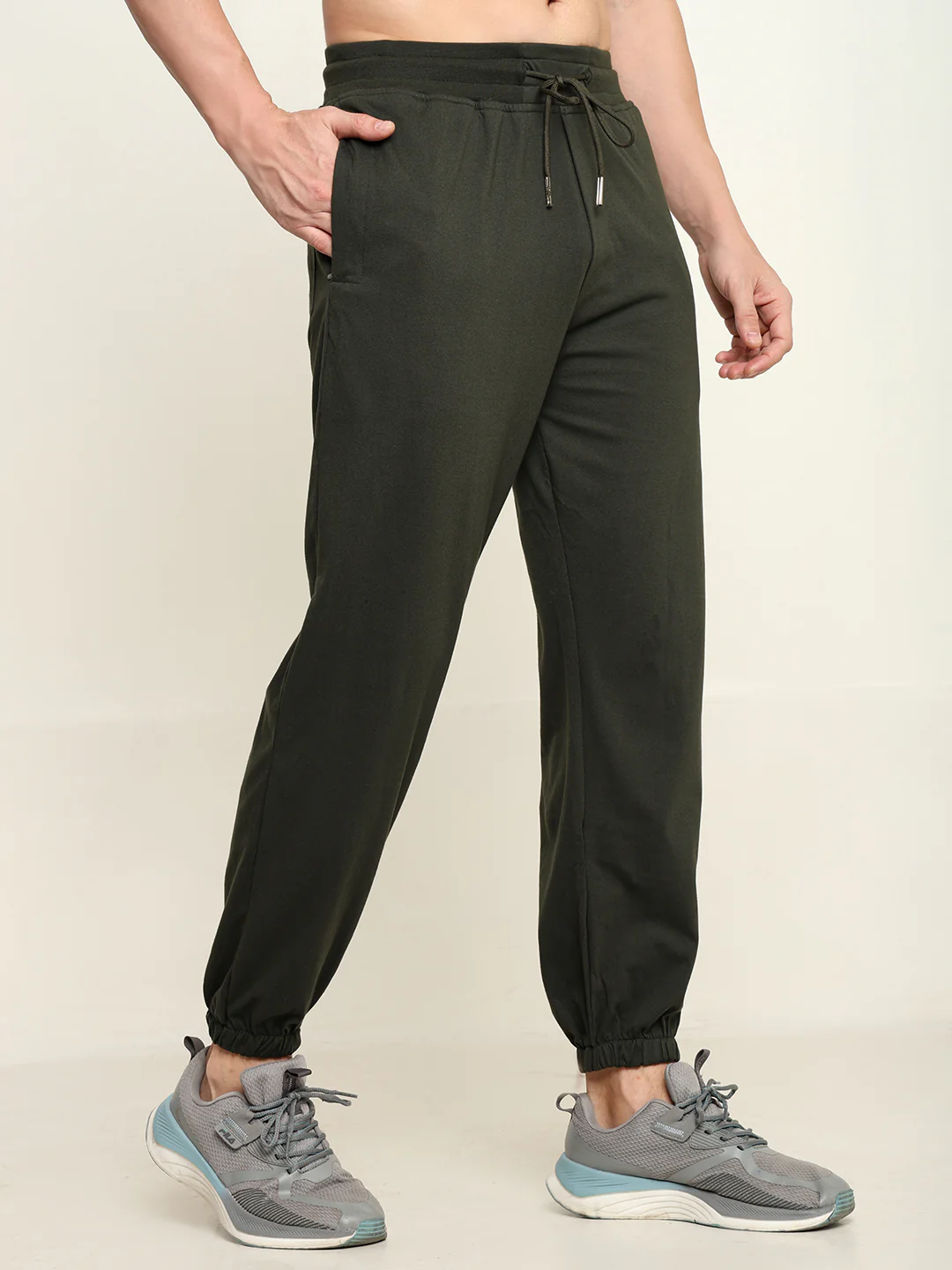 Breathable Loose Fit Cotton Track Pant for Men.(Olive Green) - Image 2