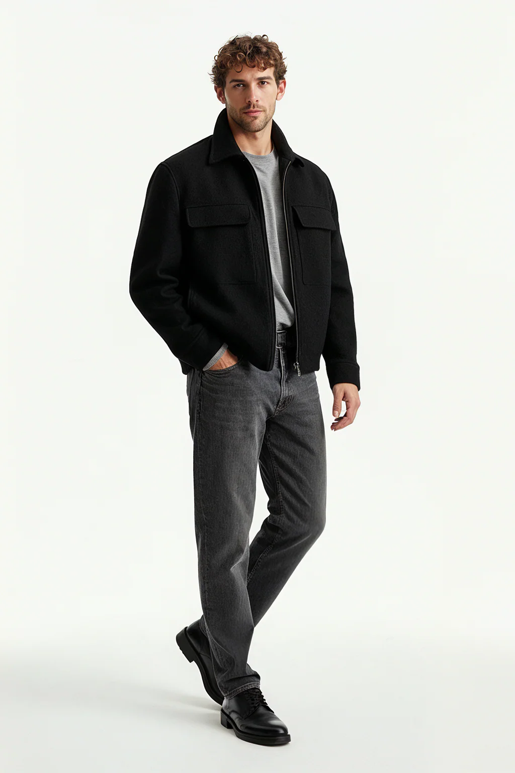 Cargo Tweed Jacket (Black) - Image 2