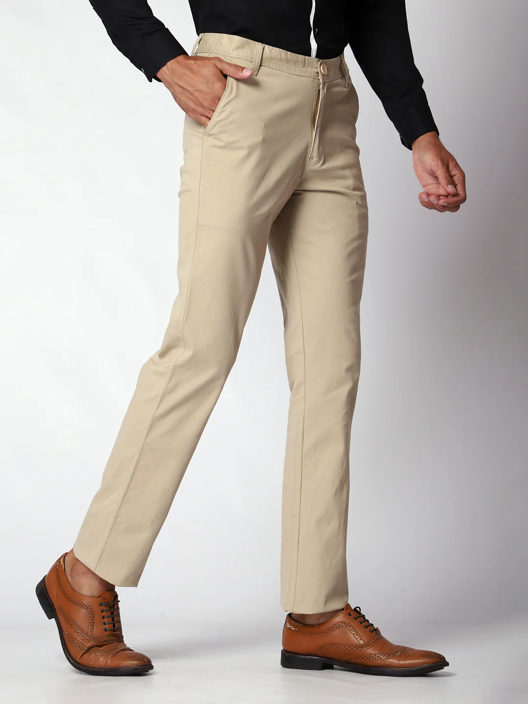 Beige Casual Chinos For Men. - Image 2