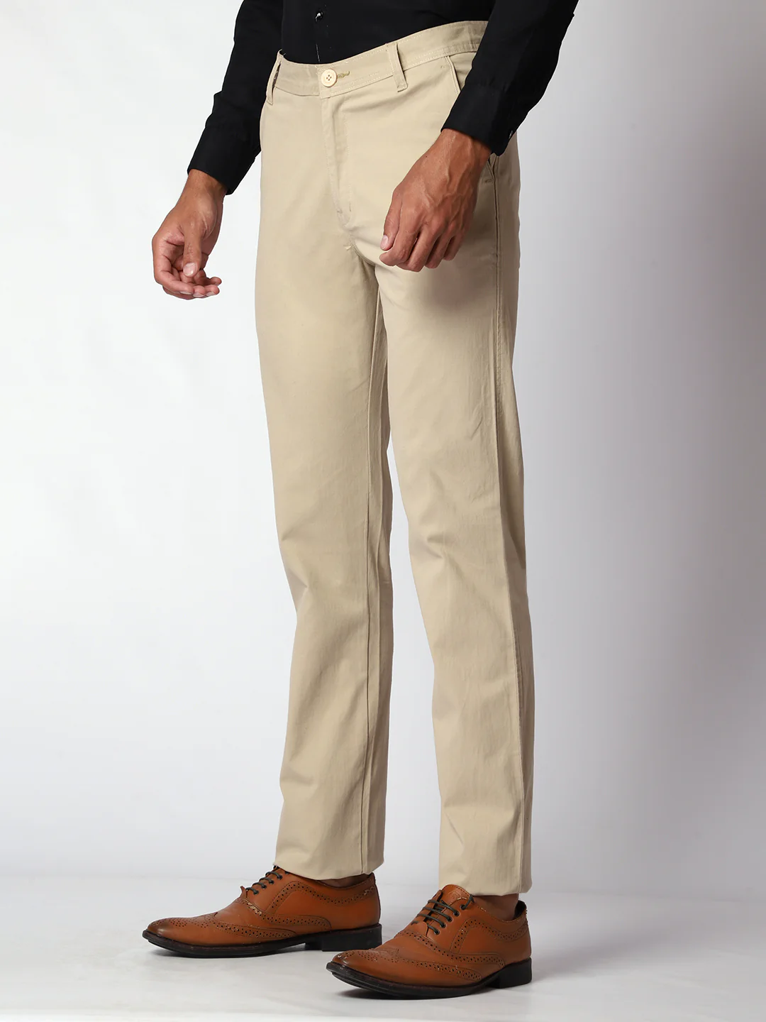 Beige Casual Chinos For Men. - Image 4