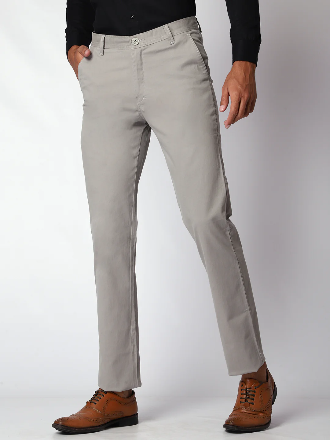 Grey Casual Chinos For Men. - Image 3
