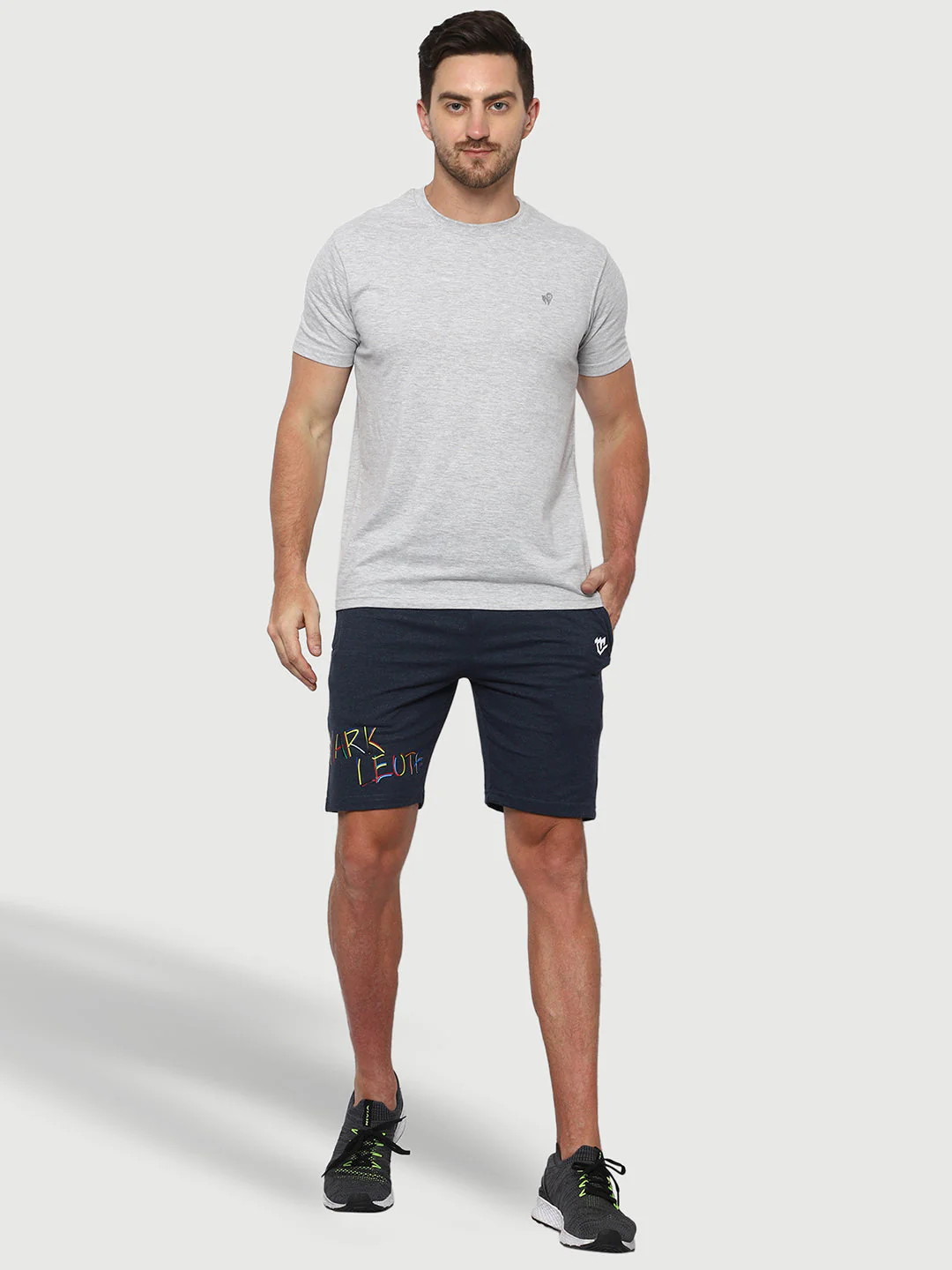 Solid Melange Blue Shorts For Men - Image 2