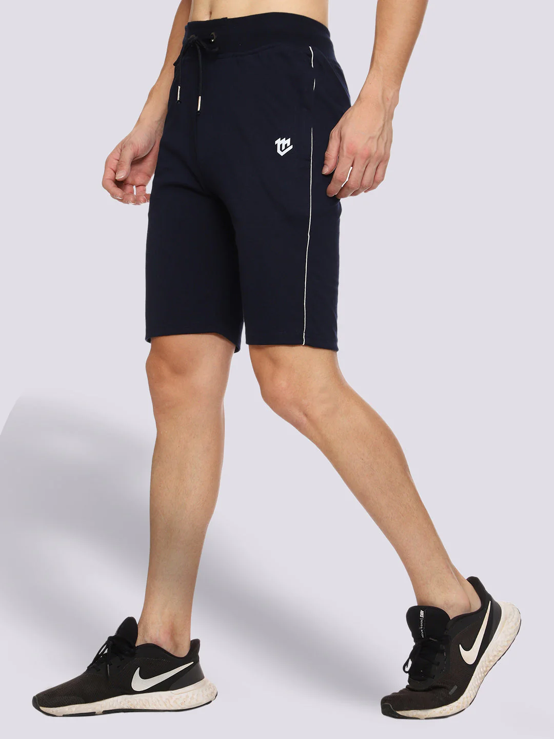 Side Piping Blue Shorts For Men