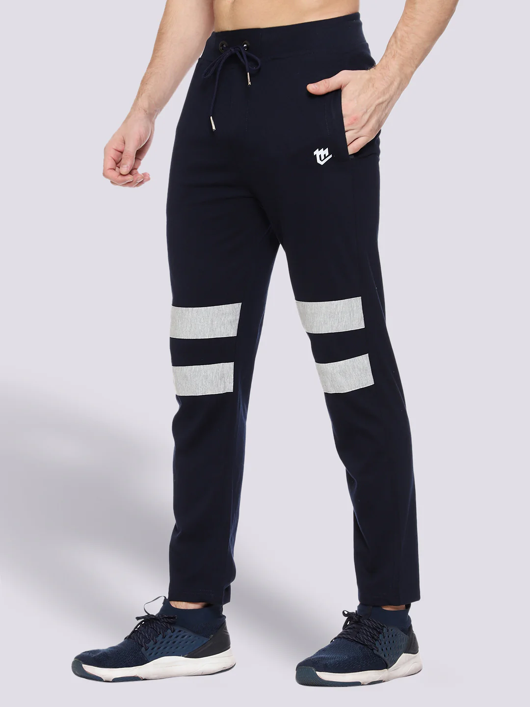 Blue Front Stripe Cotton Track Pant for Men - Image 2