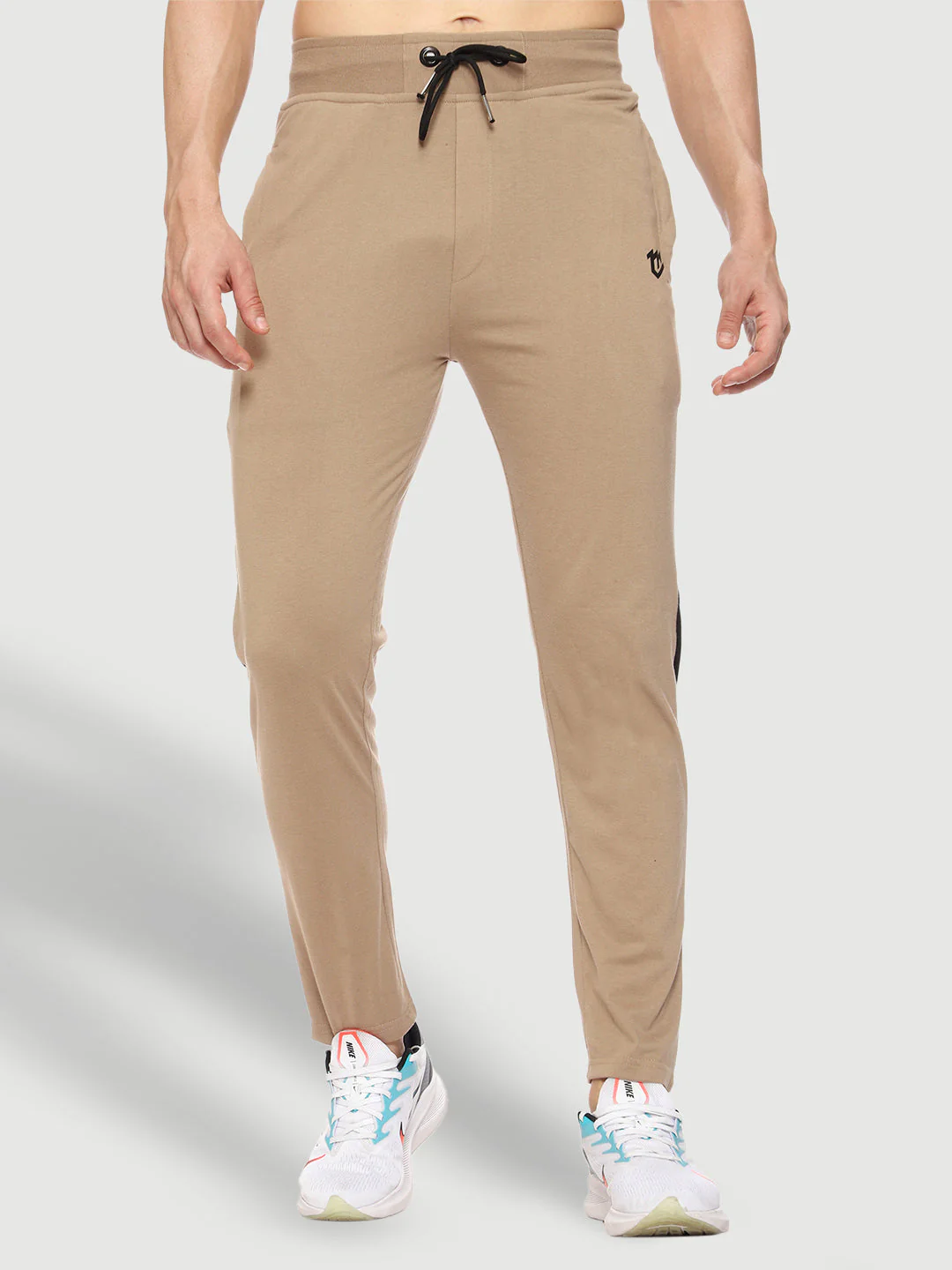 Beige Side Stripe Cotton Track Pant for Men - Image 2