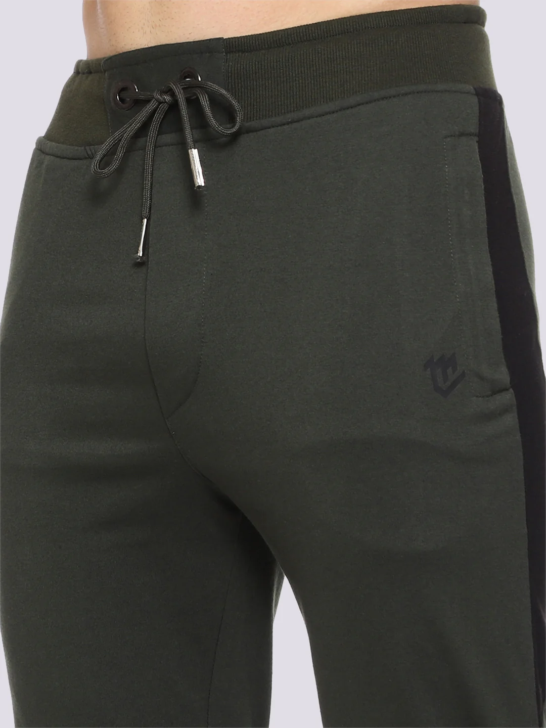 Olive Green Side Stripe Cotton Track Pant for Men - Image 5