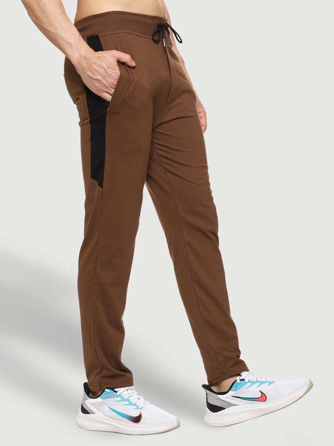 Brown Color-Blocked Cotton Track Pant for Men. - Image 2
