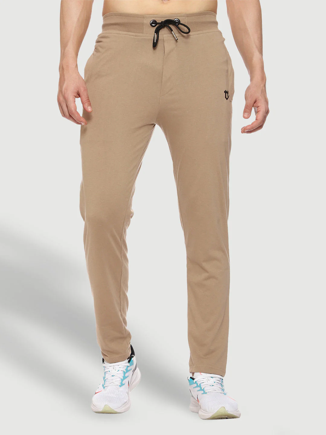 Beige Color-Blocked Cotton Track Pant for Men. - Image 3