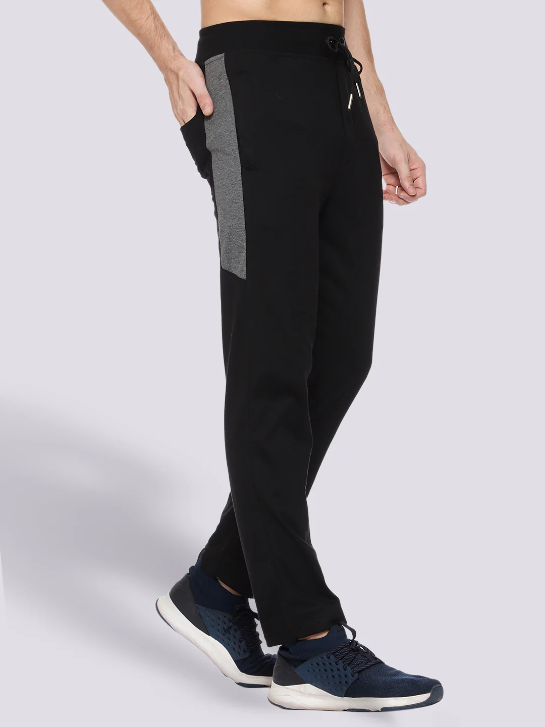 Black Color-Blocked Cotton Track Pant for Men. - Image 2