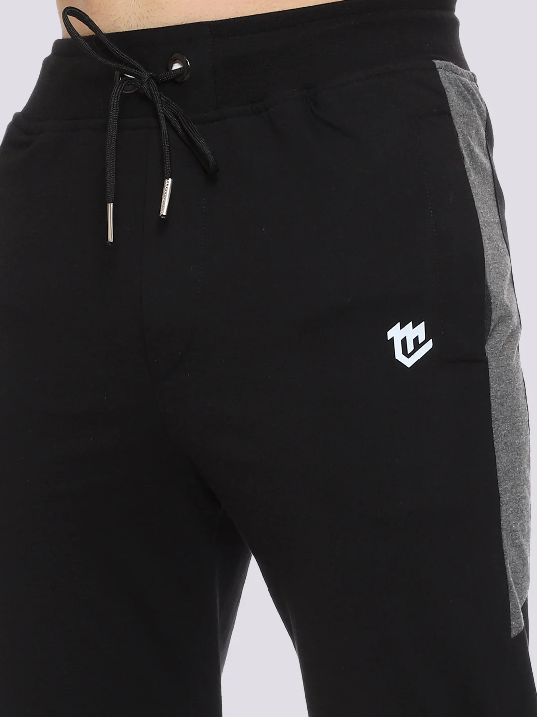 Black Color-Blocked Cotton Track Pant for Men. - Image 5