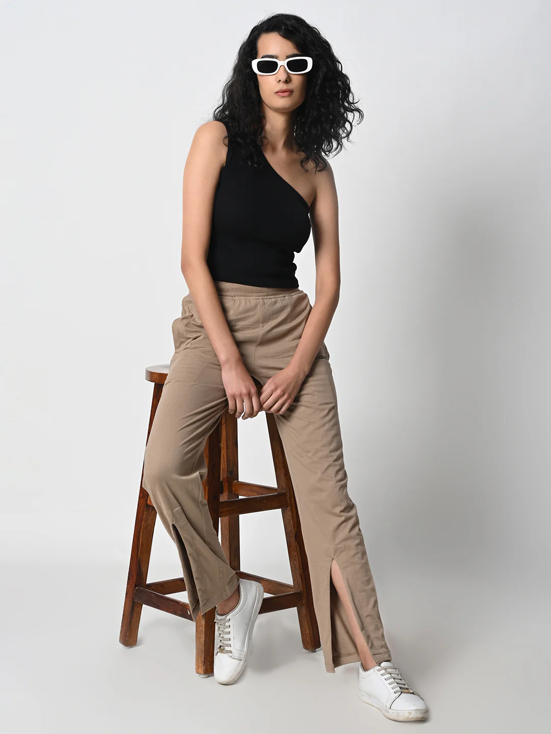 Front Slit Beige Track Pant for Women. - Image 8