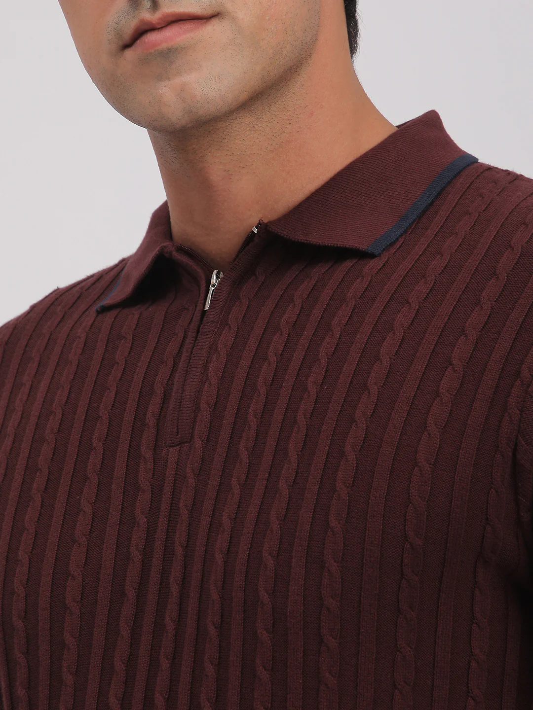 Knitted T-Shirt for Men. (Maroon) - Image 5