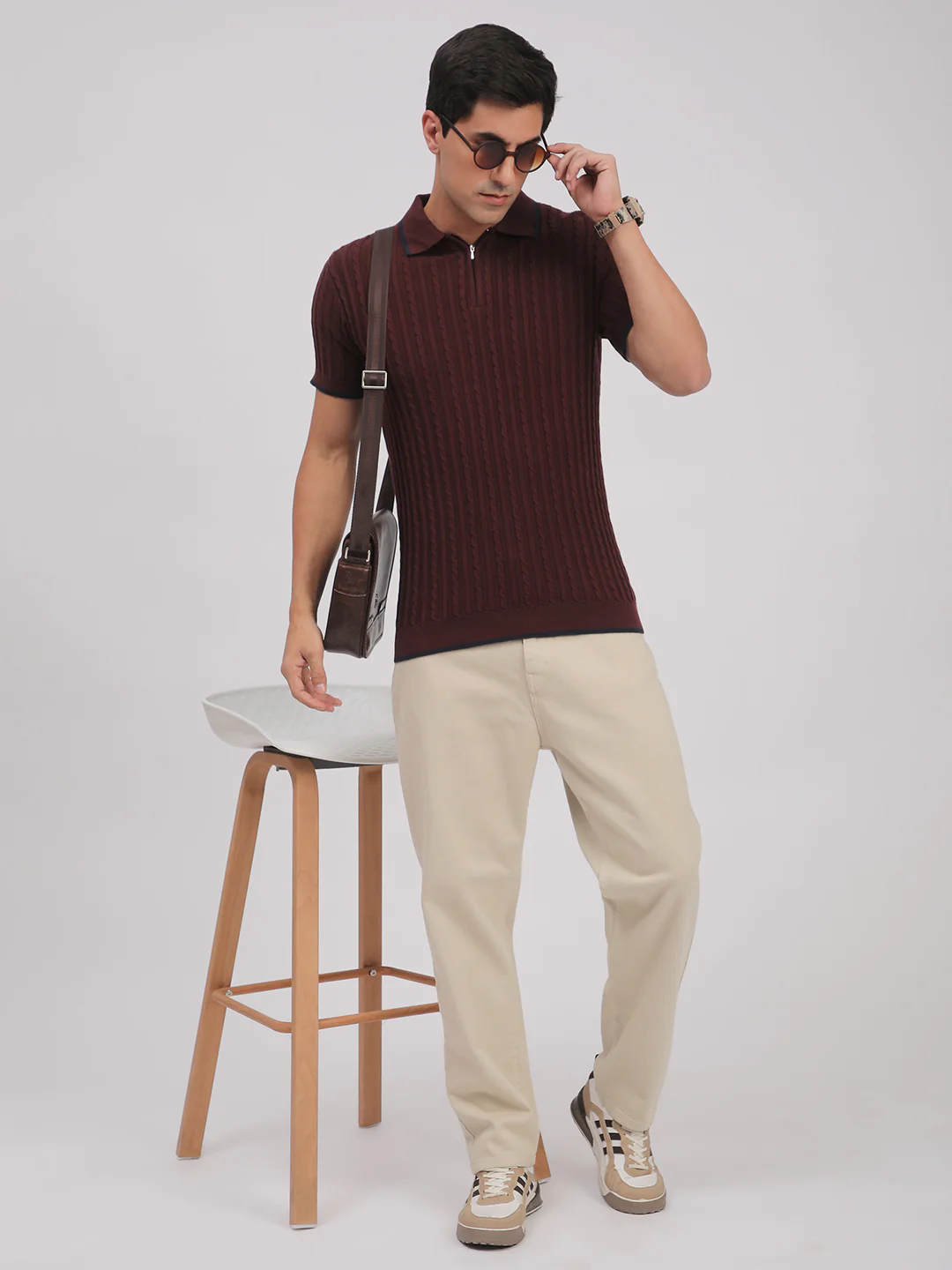 Knitted T-Shirt for Men. (Maroon) - Image 8