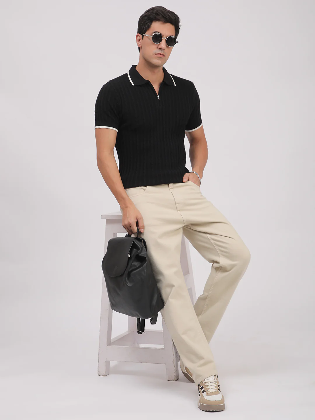 Knitted T-Shirt for Men. (Black) - Image 7