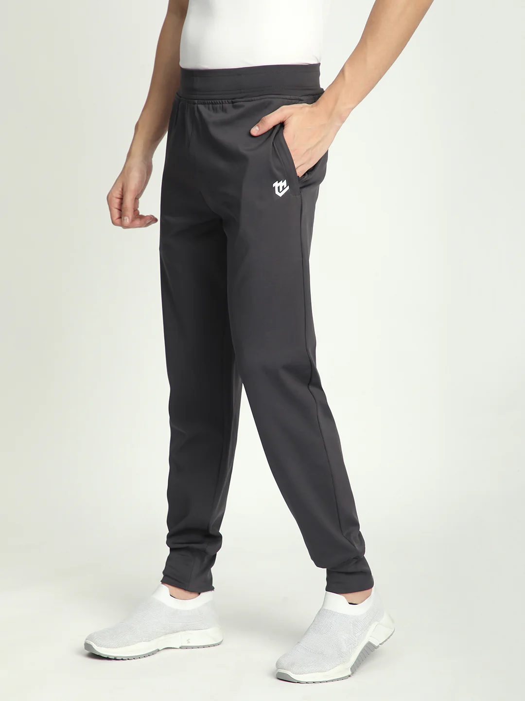 Rapid Dry Black Solid Track Pant for Men (Dark Grey) - Image 2