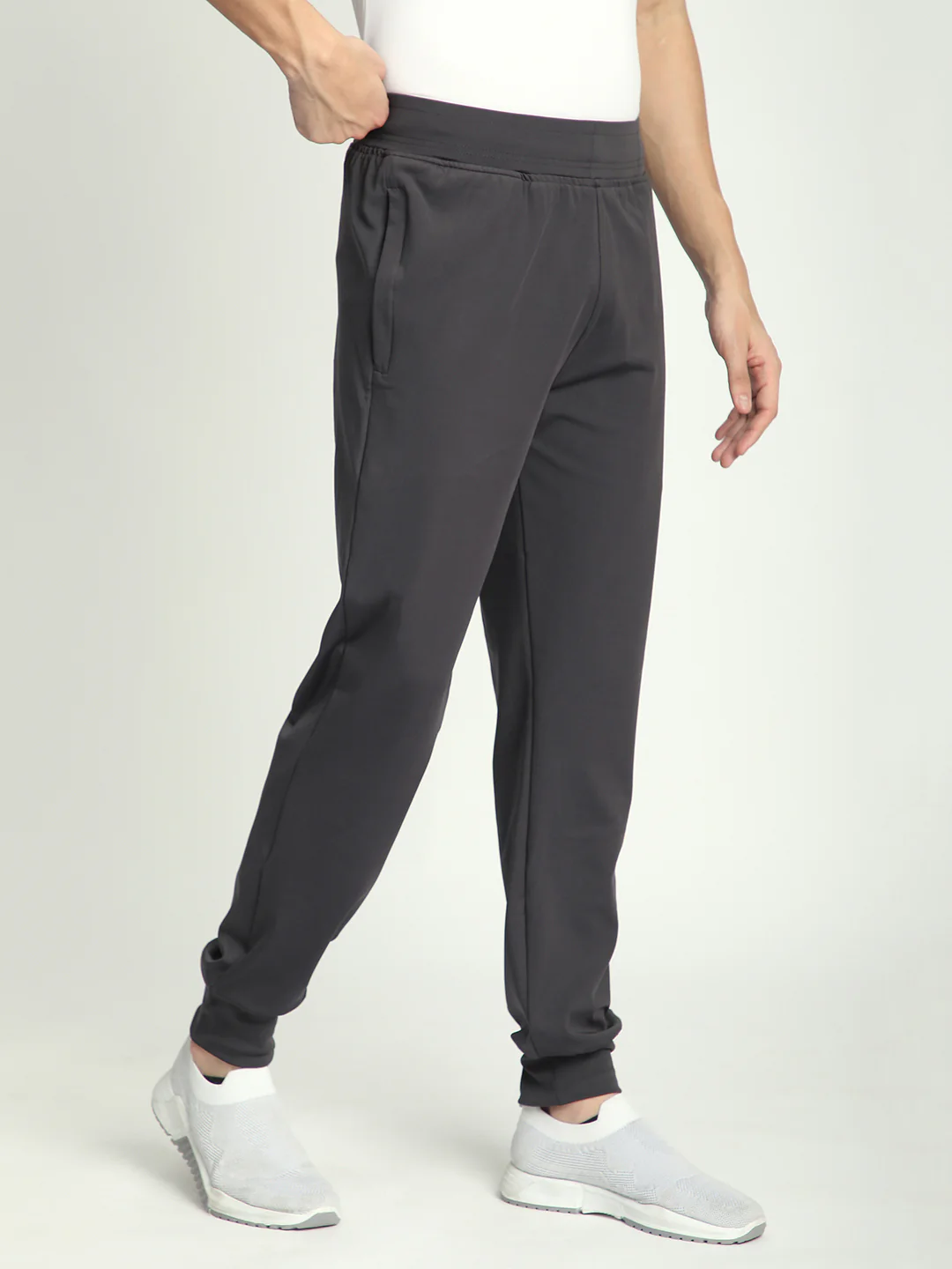 Rapid Dry Black Solid Track Pant for Men (Dark Grey) - Image 3