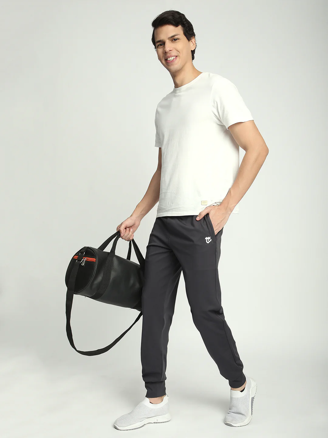 Rapid Dry Black Solid Track Pant for Men (Dark Grey) - Image 3