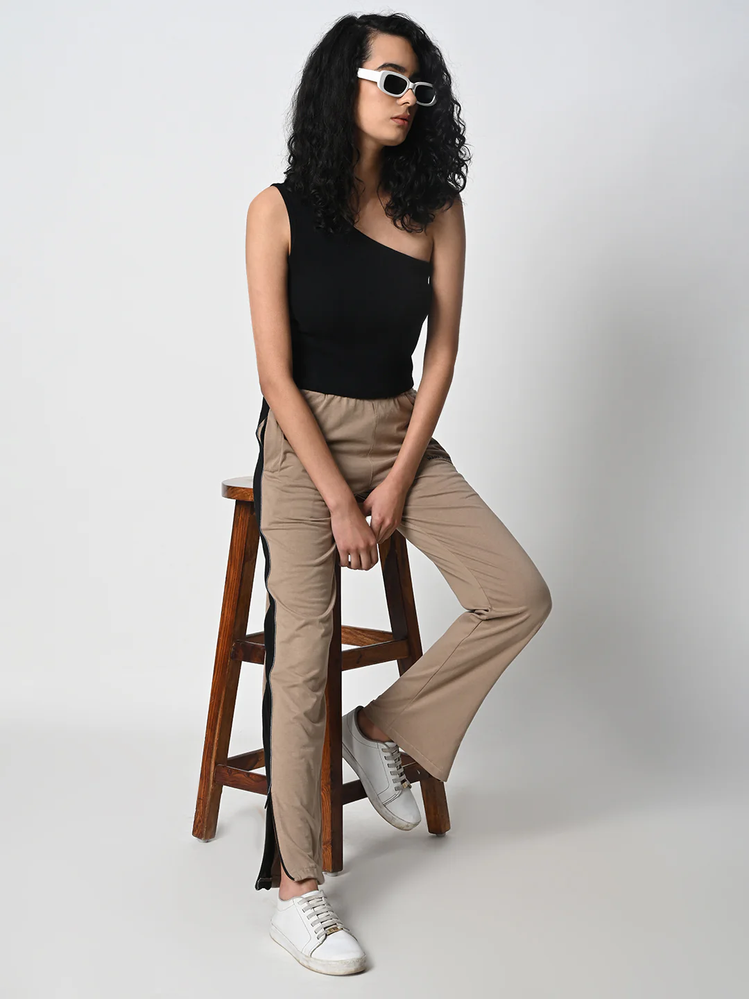 Reflective Side Stripe Cotton Track Pant for Women (Beige) - Image 8