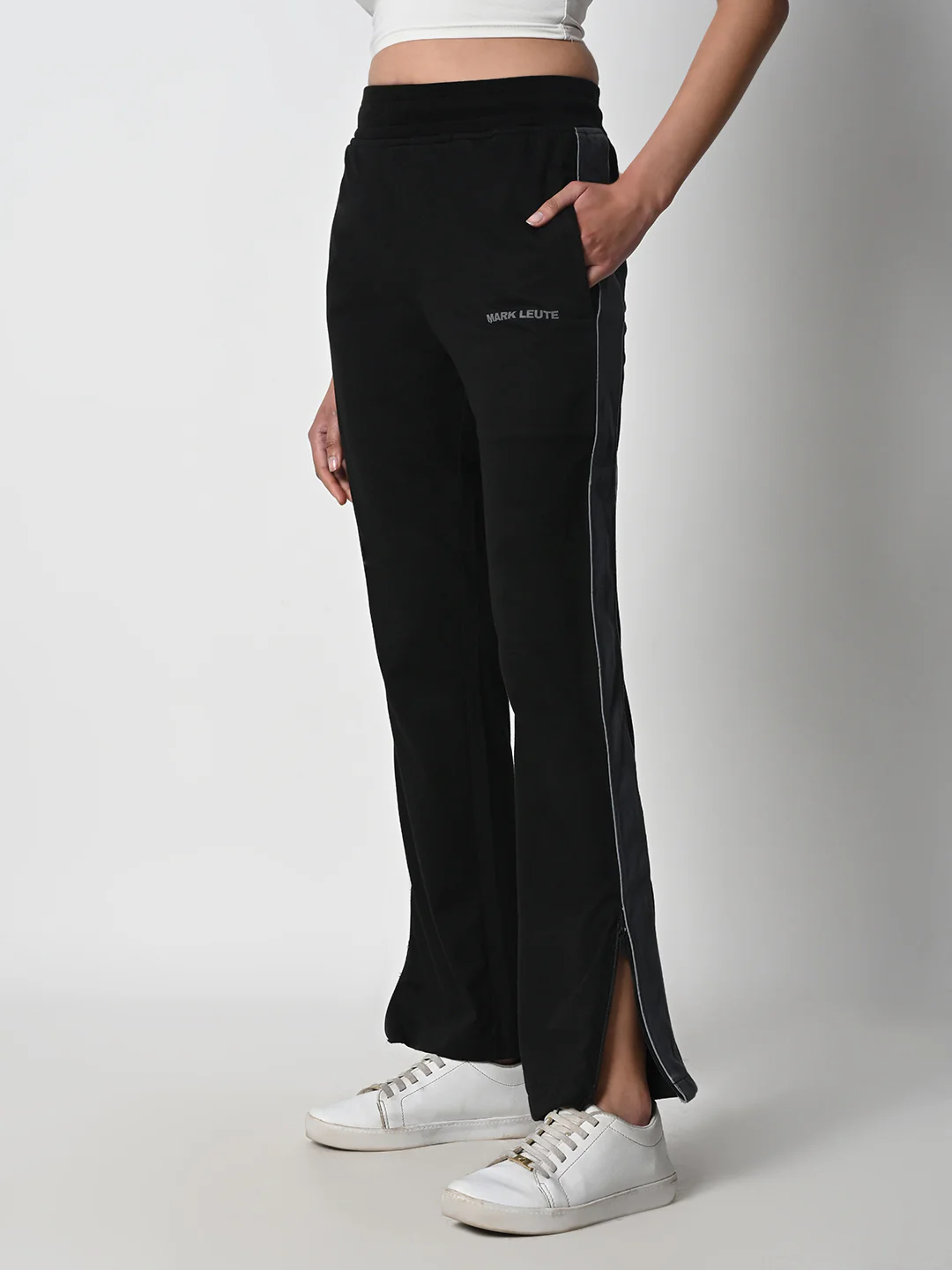 Reflective Side Stripe Cotton Track Pant for Women (Black) - Image 3