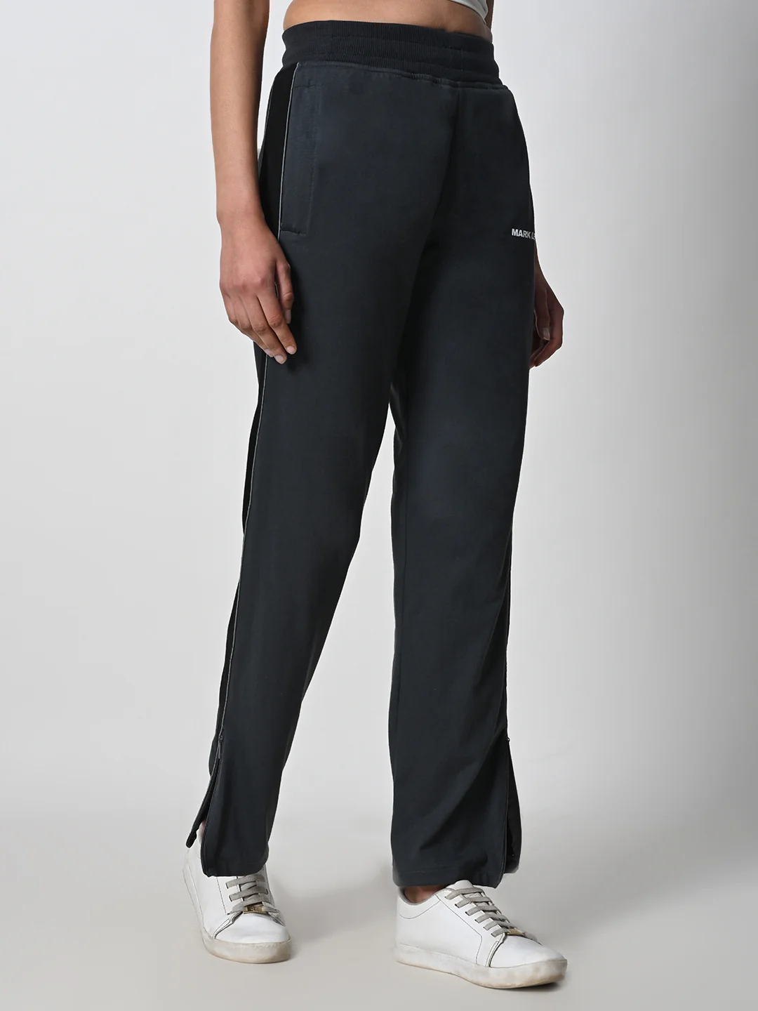 Reflective Side Stripe Cotton Track Pant for Women (Charcoal Grey) - Image 3