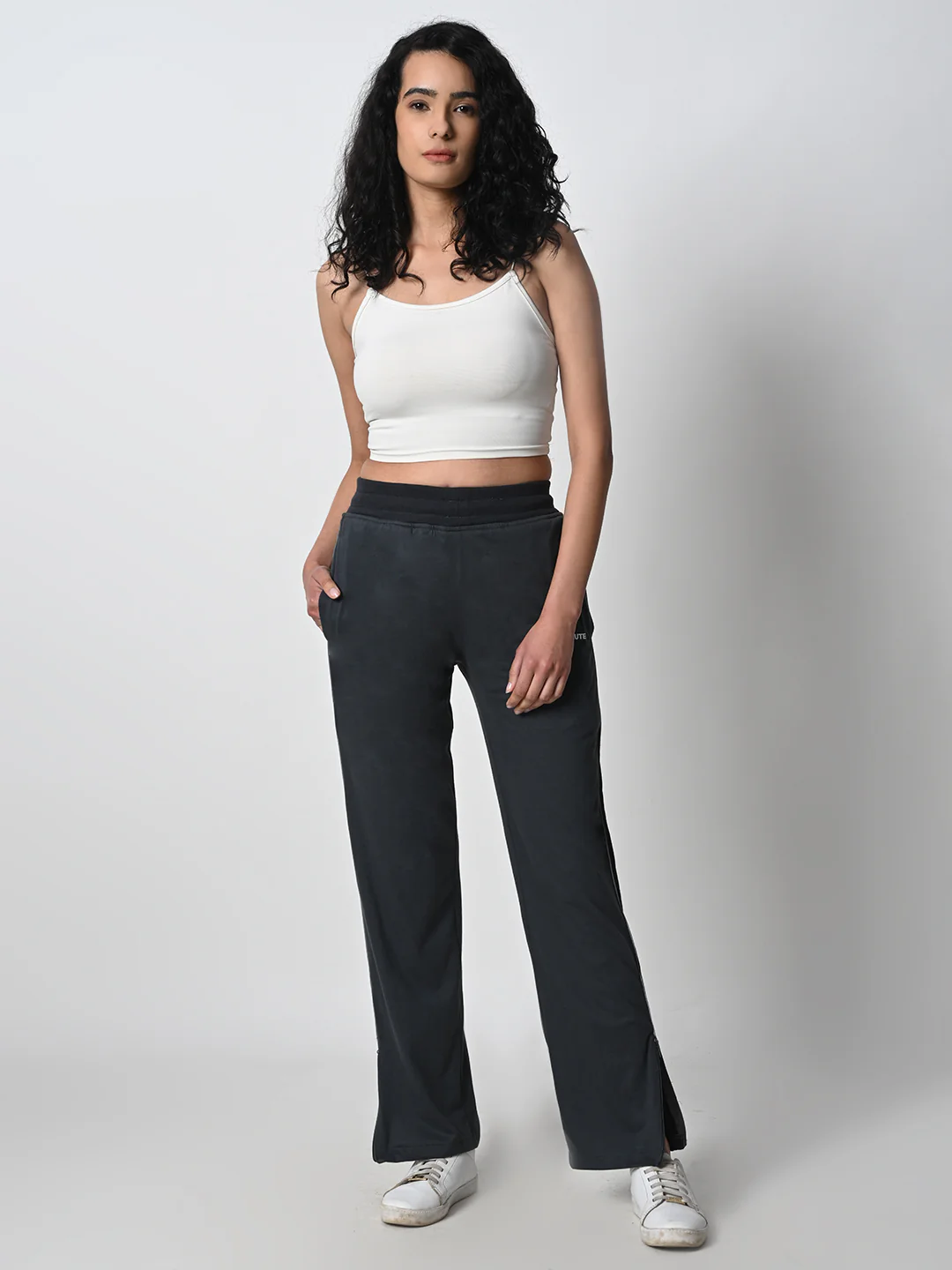 Reflective Side Stripe Cotton Track Pant for Women (Charcoal Grey) - Image 7