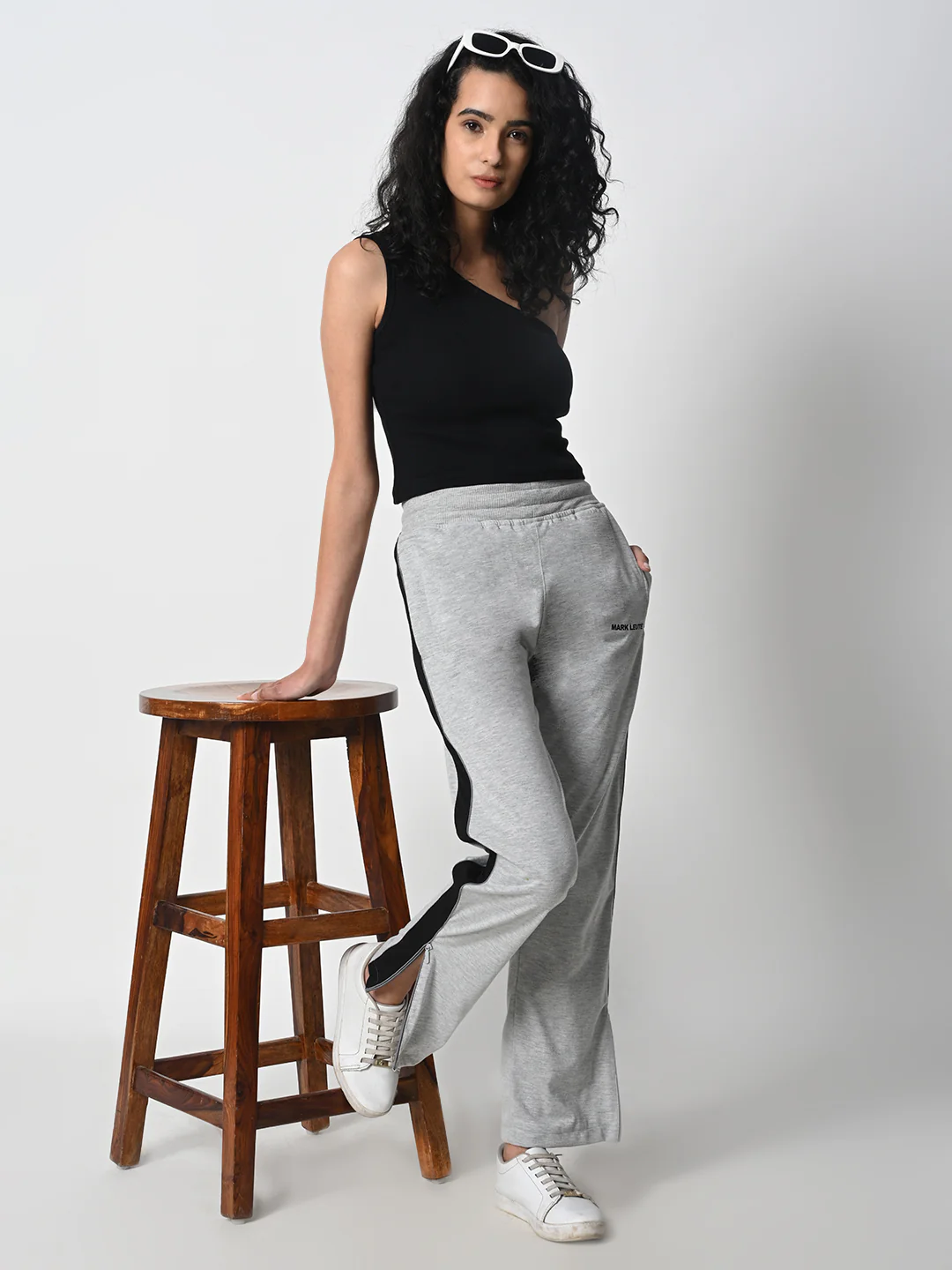 Reflective Side Stripe Cotton Track Pant for Women (Grey) - Image 7