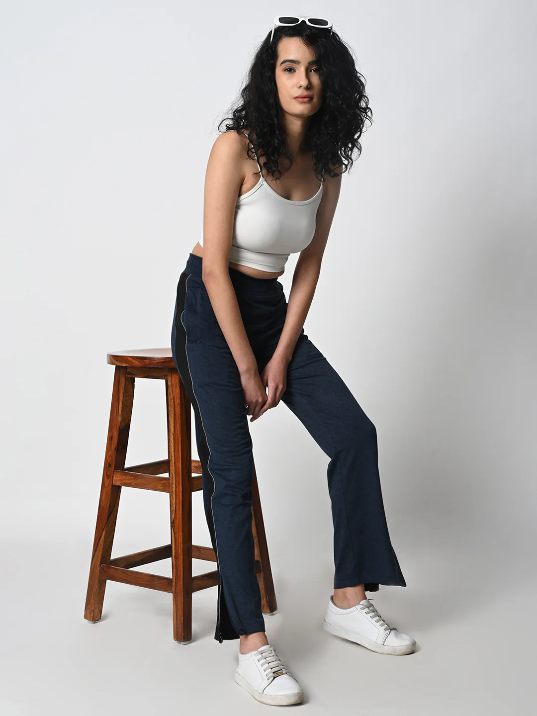 Reflective Side Stripe Cotton Track Pant for Women (Melange Blue) - Image 7