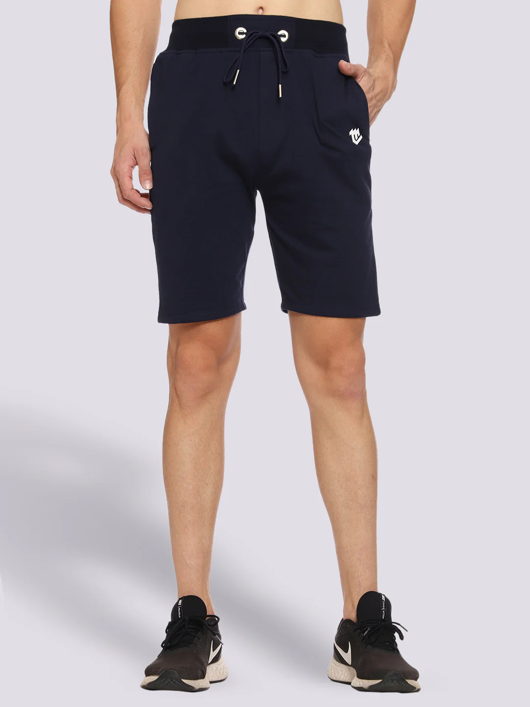Navy Blue Color-Blocked Shorts For Men - Image 2