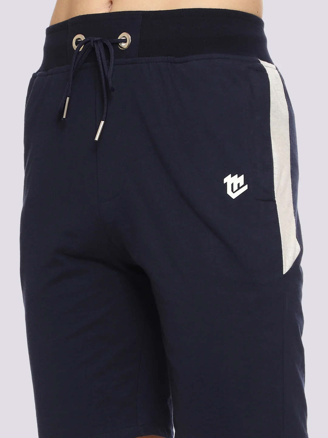 Navy Blue Color-Blocked Shorts For Men - Image 4