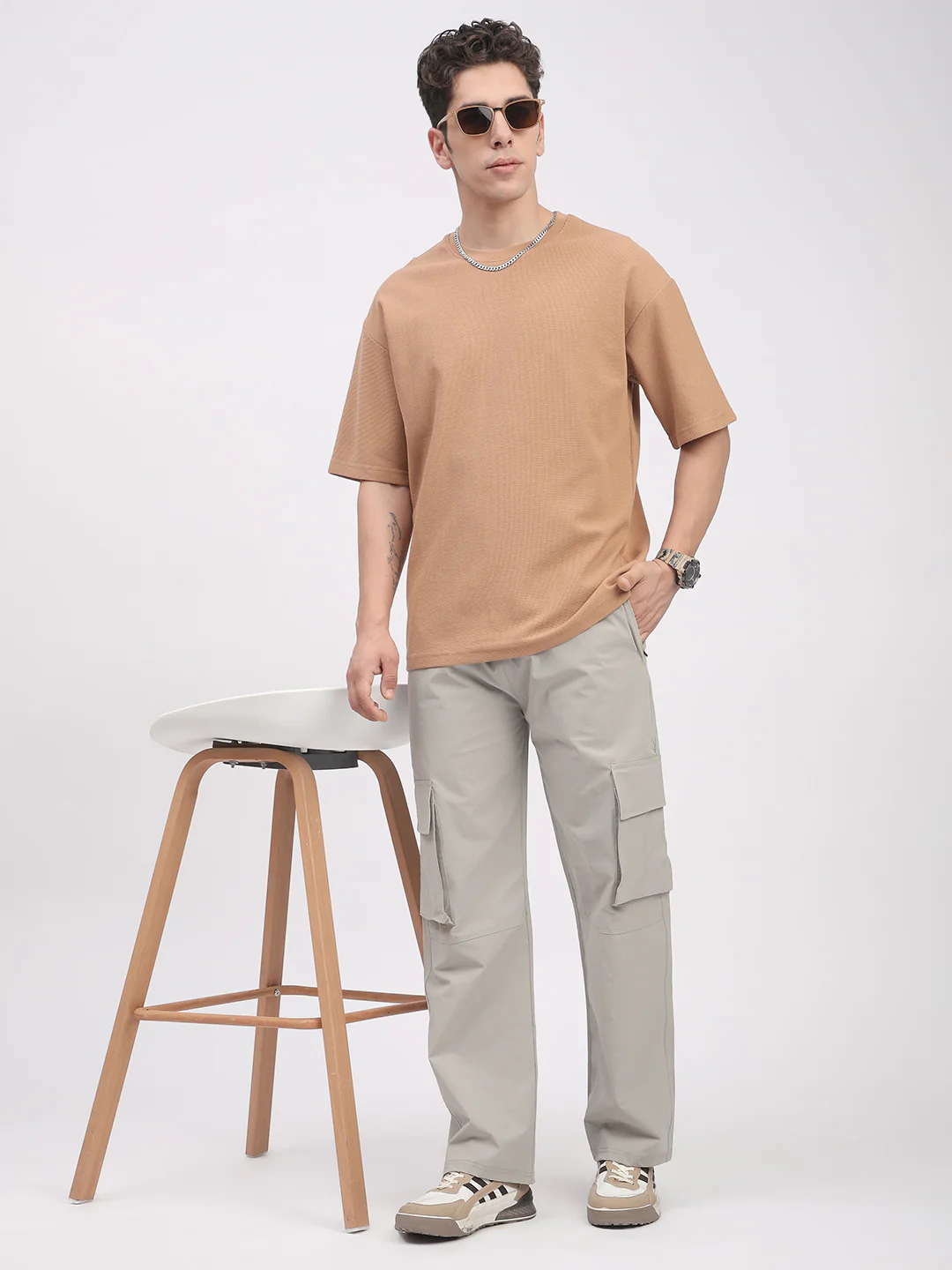 Straight Fit Cargo Pants For Men. (Ecru) - Image 8