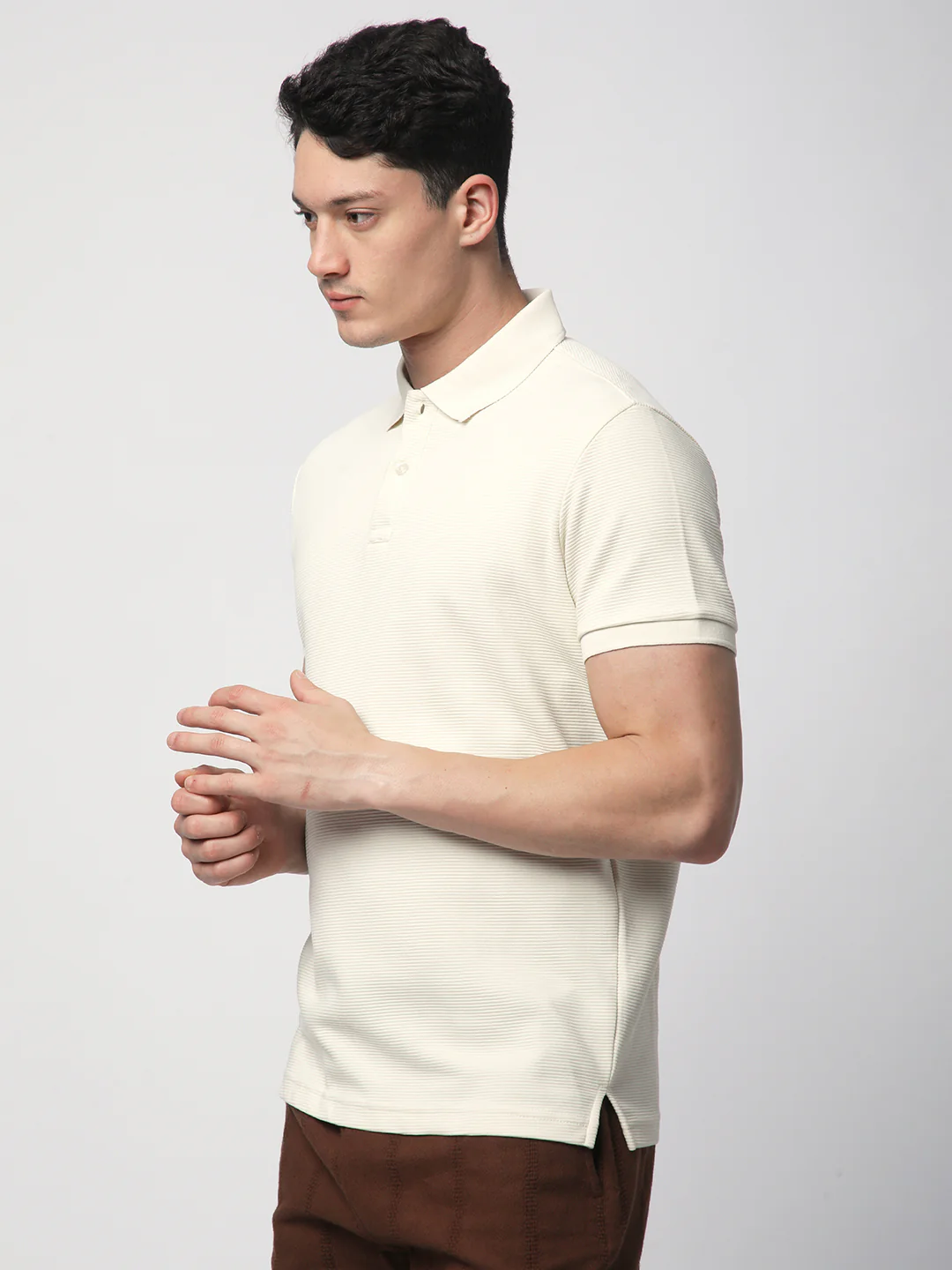 Textured Knit Polo T-shirt (OFF-WHITE) - Image 2