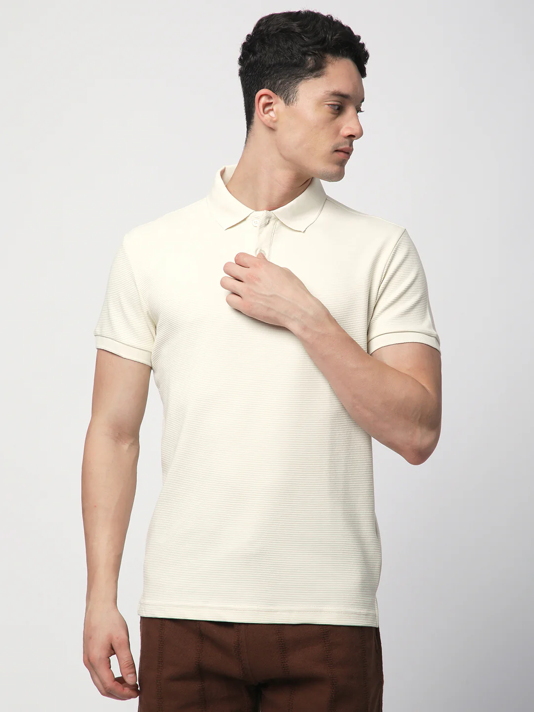 Textured Knit Polo T-shirt (OFF-WHITE) - Image 7