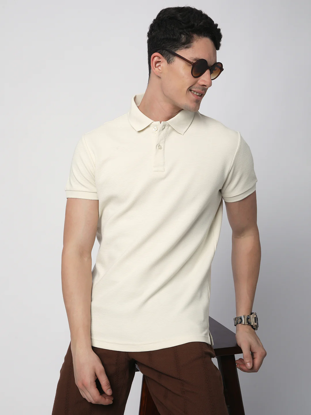 Textured Knit Polo T-shirt (OFF-WHITE) - Image 8