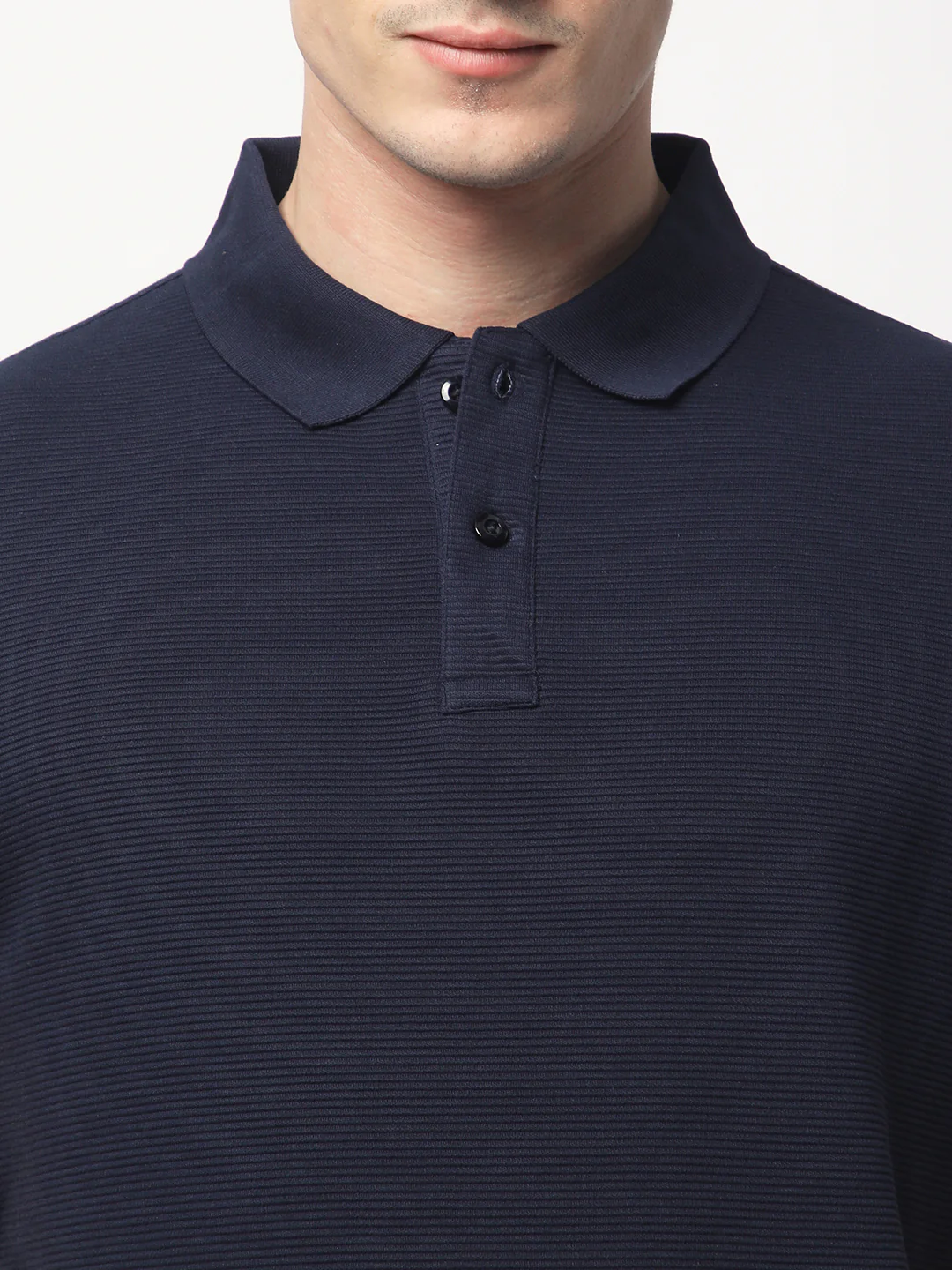 Textured Knit Polo T-shirt (Navy) - Image 4