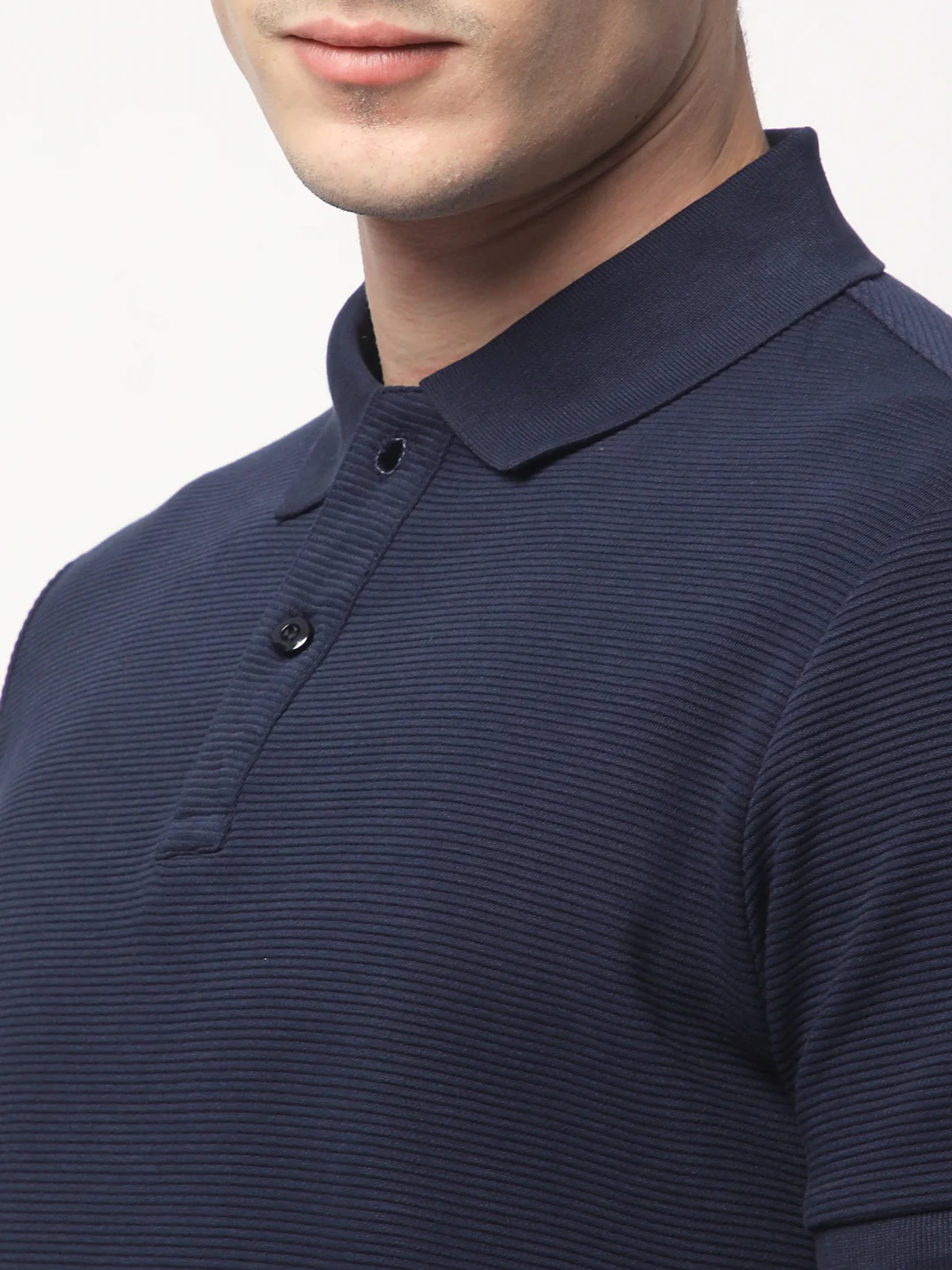 Textured Knit Polo T-shirt (Navy) - Image 5