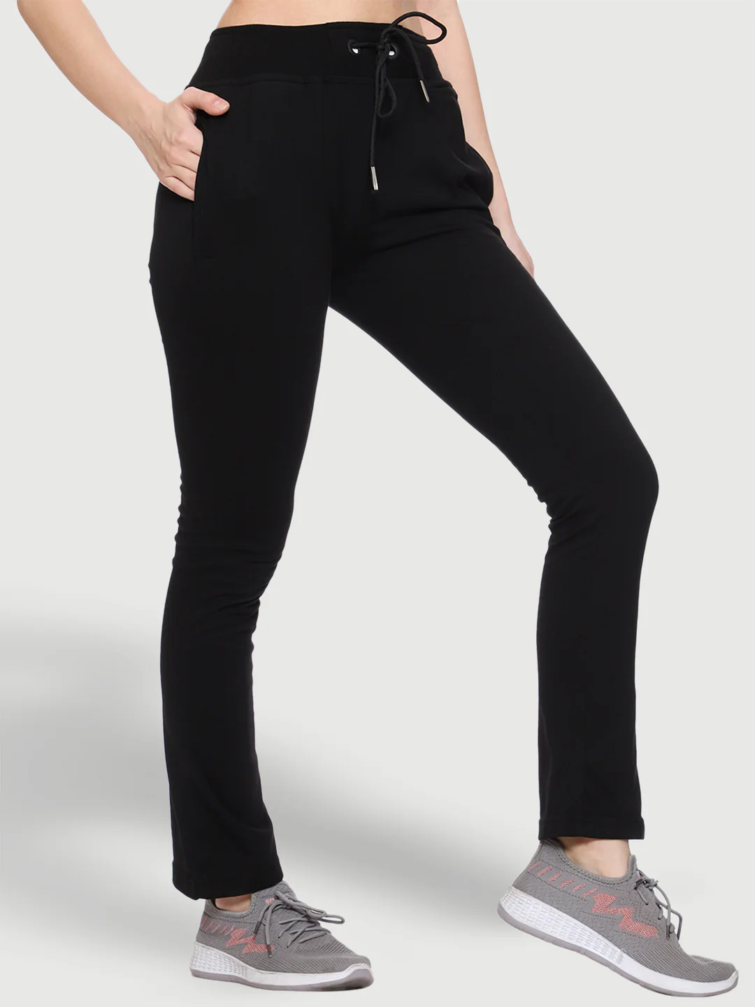 Bell Bottom Black Cotton Track Pant For Women - Image 3